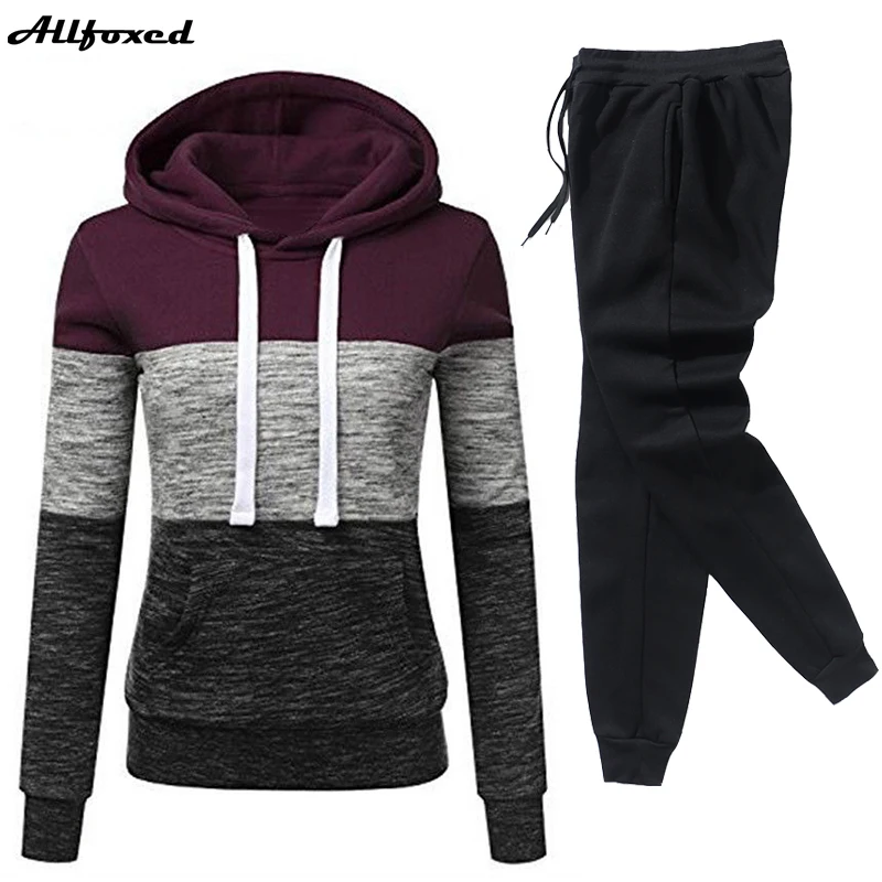 

Тренировочный костюм Allfoxed, Женский комплект большого размера с капюшоном, новая женская одежда, пуловер, толстовки, спортивные штаны, костю...