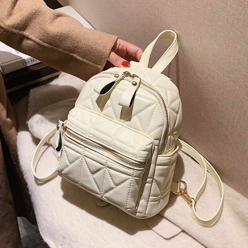 

Small PU Leather Designer Women Backpack Female Fashion 2021Luxury Ladies Winter Bagpack Girls Travel Branded Shoulder Bag