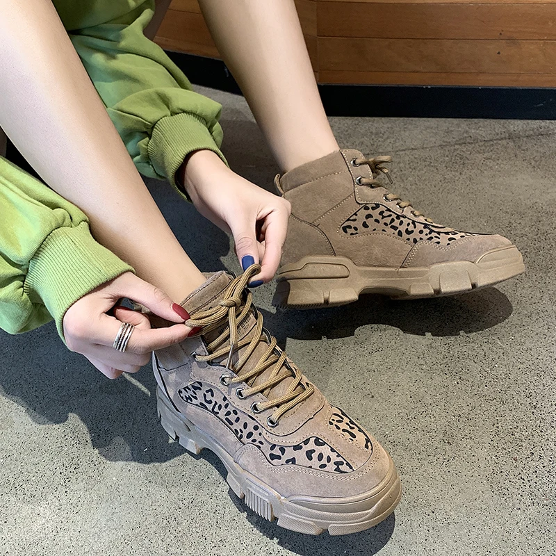 2020 Fashion Women Platform Sneakers Leather Causal Ladies Chunky Woman High PU Leopard print Sports Shoes E16-37 | Спорт и