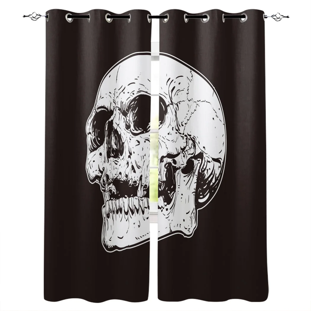 

Black Skull Window Treatments Curtains Valance Window Kids Room Halloween Curtains Print Curtain Panels Home Decor Drapes
