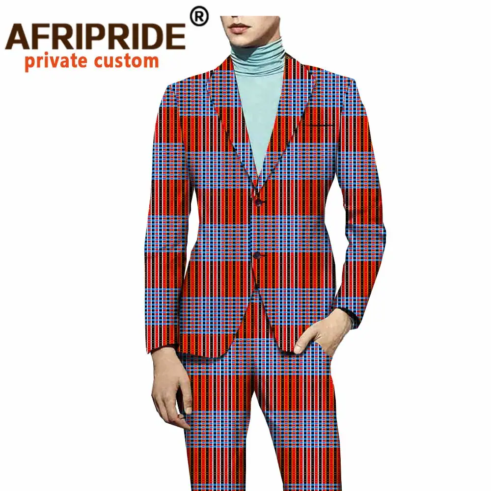 African suit for men dashiki coats and print pants 2 piece set 2 button slim fit jacket outwear trousers outfits formal A731601