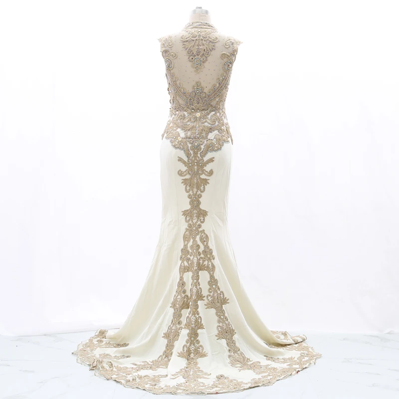 Kisswhite Bridal Gold Lace Mermaid Light Champange Prom Dresses Long Sexy Gown 210225-011