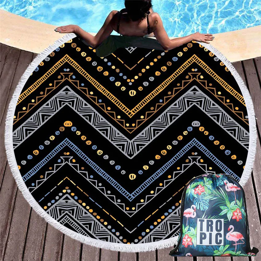 

Round Beach Towels Geometric Mandala Summer Circle Bath Shower Towel With Drawstring Storage Bag Swim Bikini Cover toalla playa