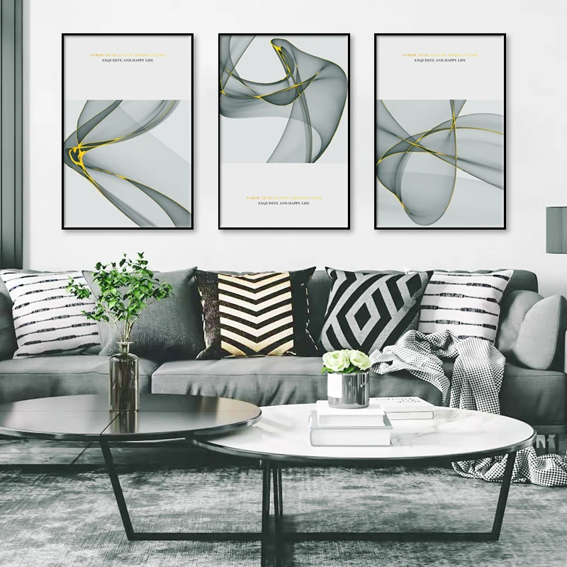 

Nordic Golden Line Abstract Painting On Canvas Modern Print Poster For Home Decor Wall Art Decor Luxury Living Room Decoration