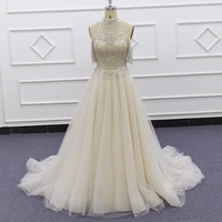 molanda hung 2021 luxury wedding dress halter sparkly beaded dlicate appliques a line off the shoulder bridal gown glt307