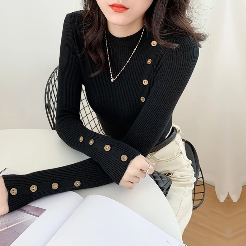 

Autumn Winter Basic half Turtleneck Knitting Bottoming Sweaters Women's Pullovers Solid slim office lady Minimalist Cheap Tops