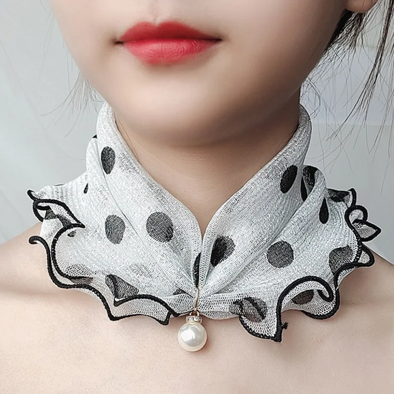 

17 Styles Pearl Lace Variety Scarf Dropshipping Pearl Decoration Gold Thread Lace Summer Women Elegant Ruffled Scarf