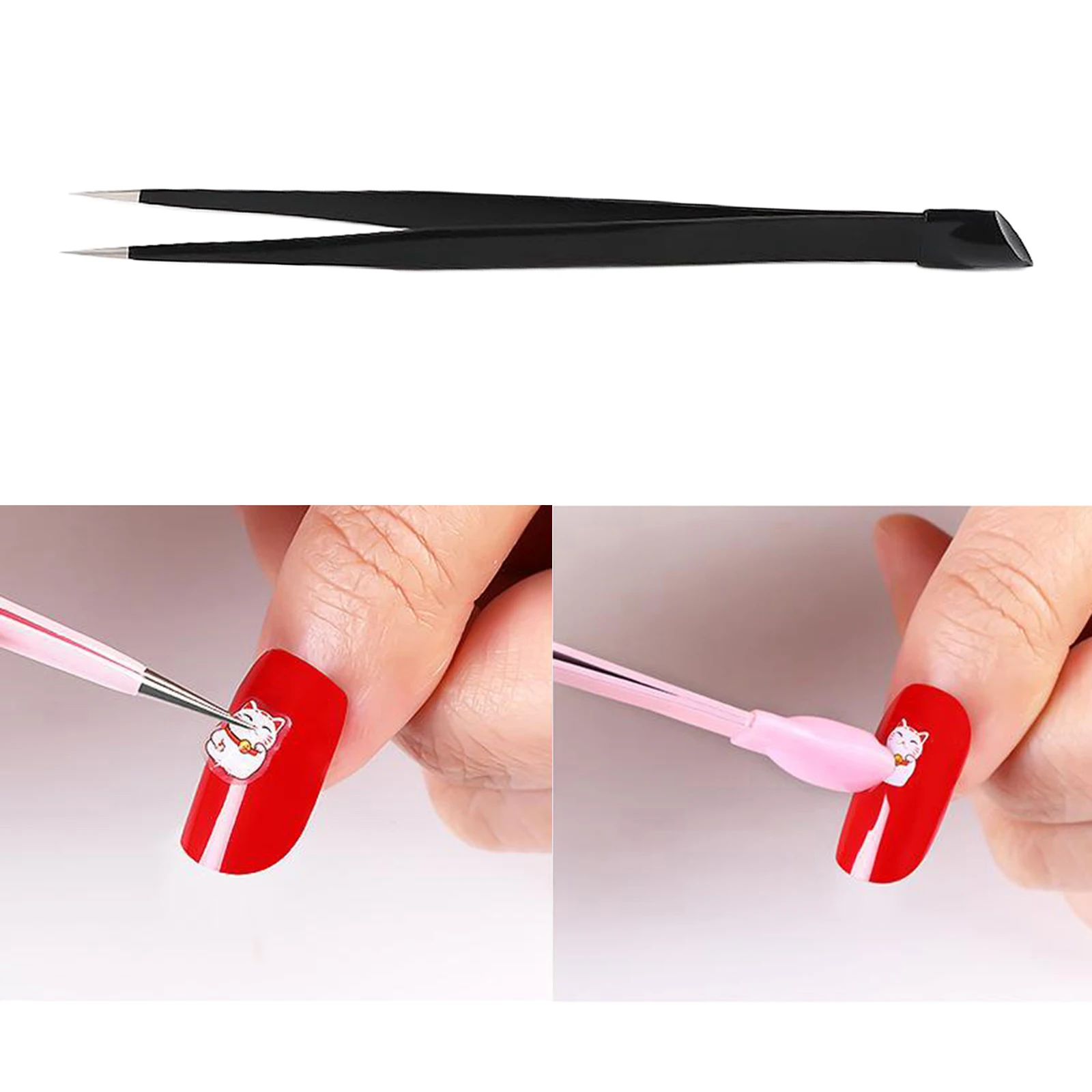

Straight Nail Tweezers Sticker Metal with Silicone Pressing Head Nail Art
