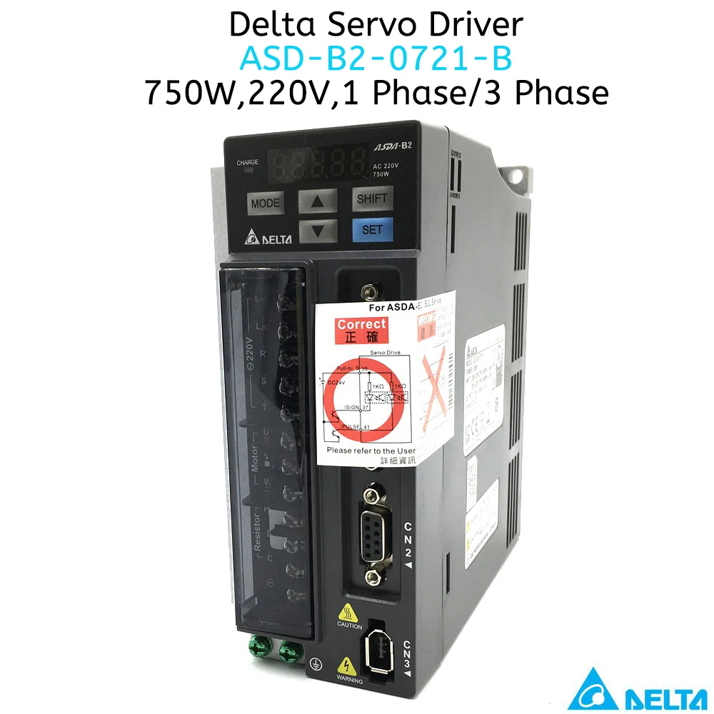 Delta 750W AC Servo Motor Driver Kit ASD-B2-0721-B ECMA-C20807RS ECMA-C20807SS Brake 0.75KW 2.39NM 3000rpm 80MM &amp 3m Cable |