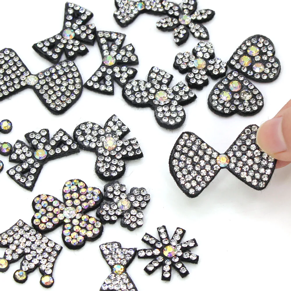 10 шт. нашивки стразы цветок/бабочка/банты Швейные нетканые для одежды плоская