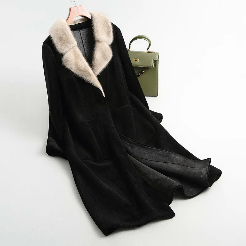 

Высококачественная шерстяная Женская одежда, зимняя 100% шерстяная куртка, пальто с натуральным мехом, винтажный норковый меховой воротник, ...