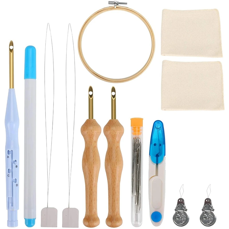 

Punch Needle Kit, Embroidery Starter Kits Includes Adjustable Rug Yarn Punch Needle Wooden Handle Embroidery Pen