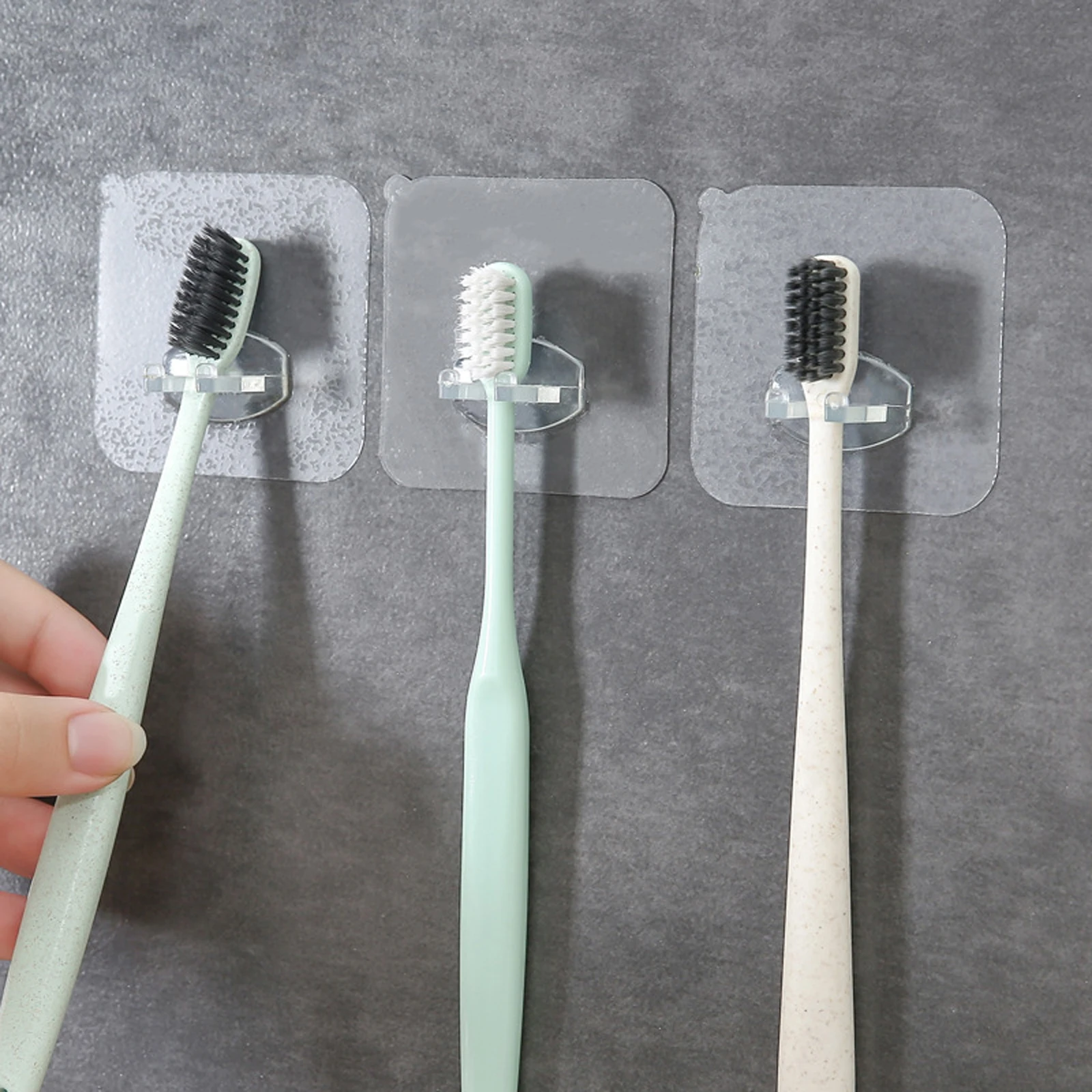 

Toothbrush Hook Wall-Mounted Clear Suction Type Transparent Reusable Bathroom Accessory