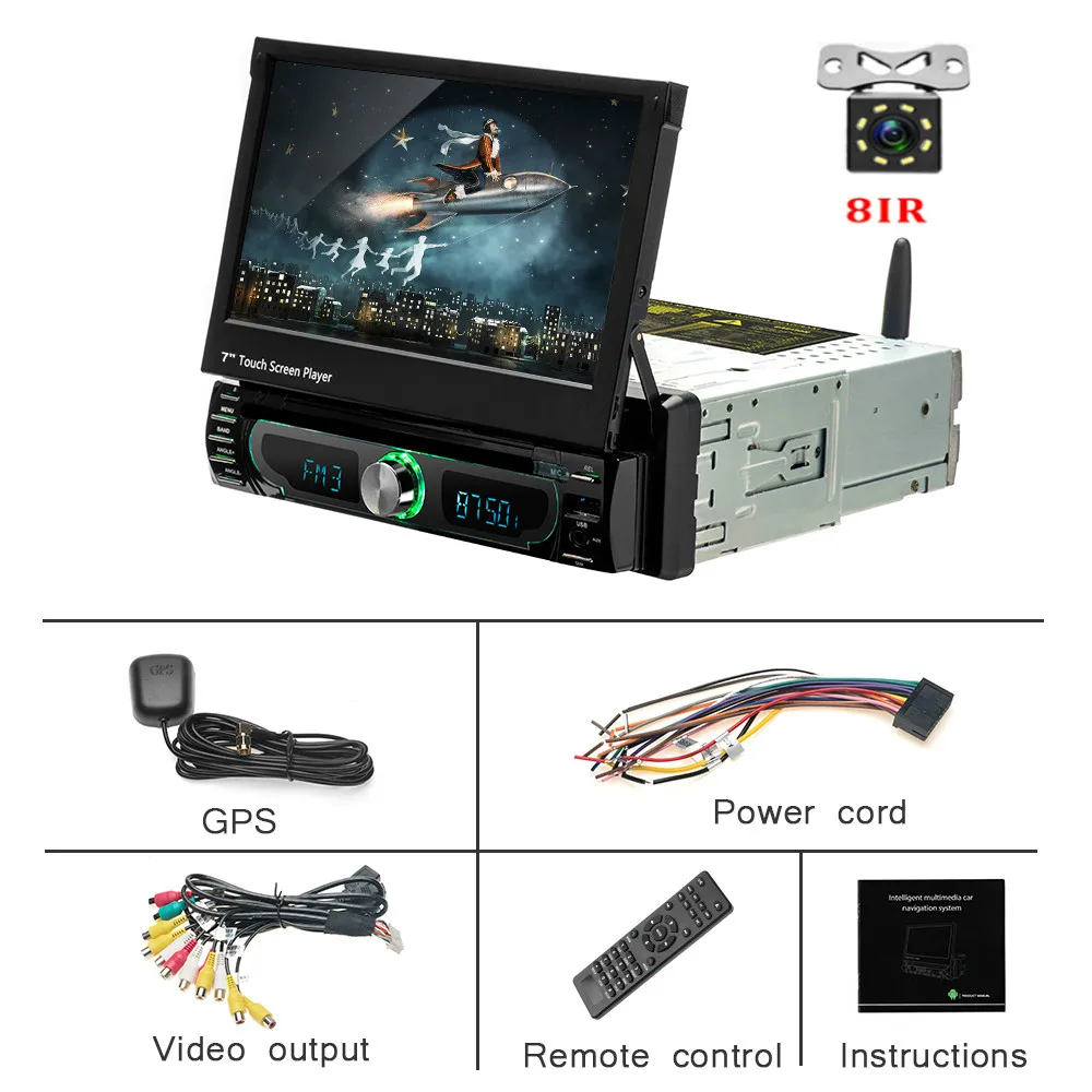 With 8LED camera Hikity 1 Din Android 8,0 gps навигация Wifi Автомобильный мультимедийный плеер 7 дюймов камера заднего вида Универсальный Автомобильный dvd-плеер FM AM USB - Цвет: With 8LED camera