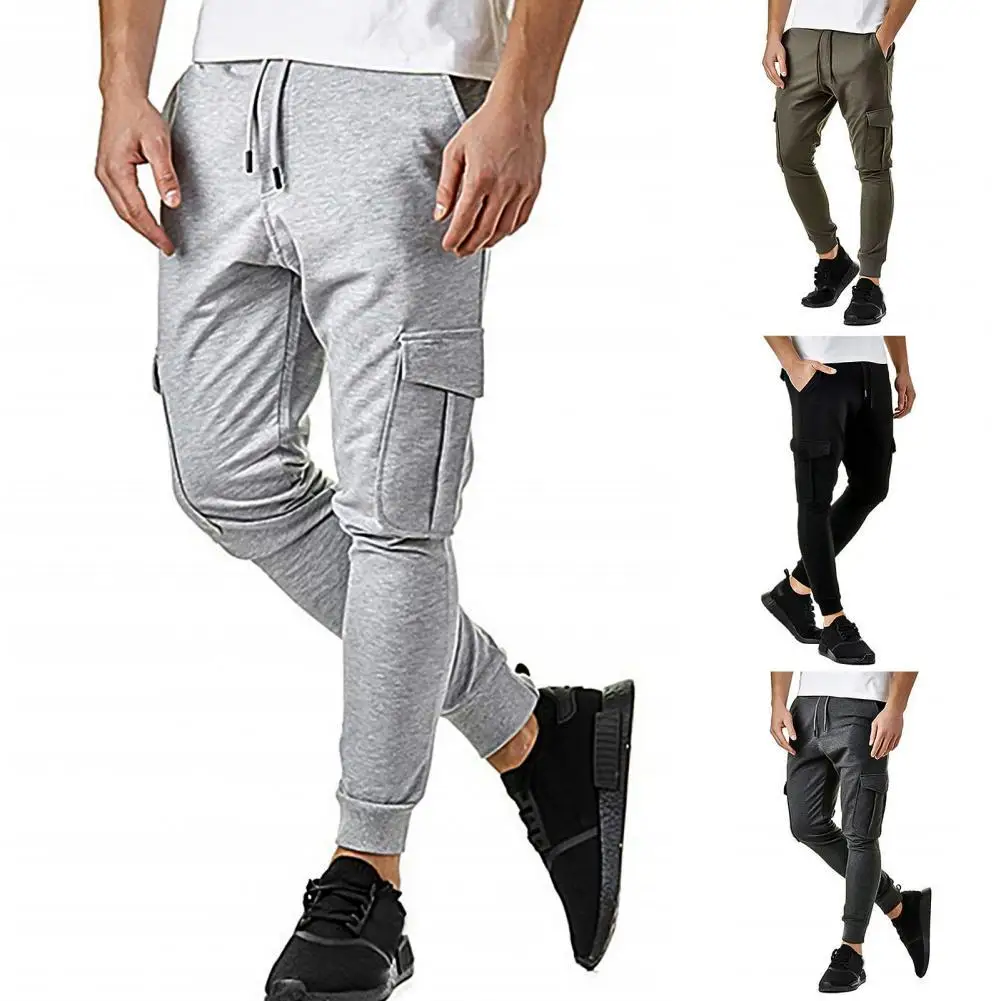 

Men Autumn Winter Casual Tight Solid Multi-pocket Running Sports Sweatpants