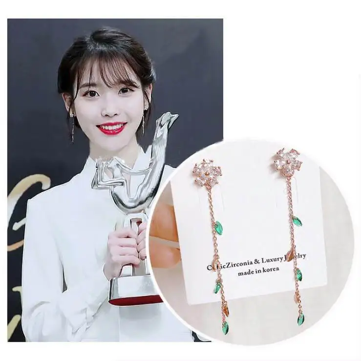 MENGJIQIAO 2018 Новые корейские элегантные серьги с фианитами и цветами длинные