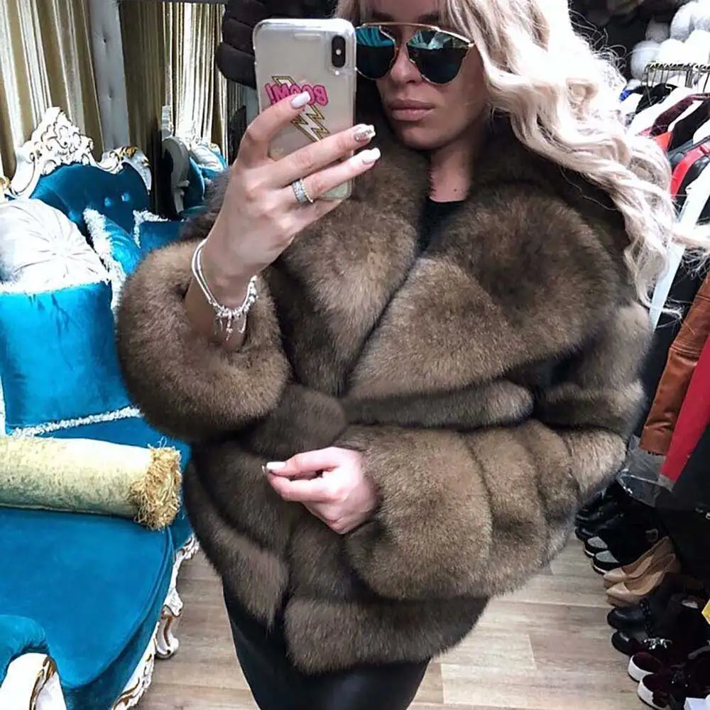 style 2 Новинка, пальто из натурального Лисьего меха, зимняя шуба из натурального Лисьего меха, Толстая теплая женская короткая куртка соболя светло-коричневого цвета, пальто из лисьего меха - Цвет: style 2