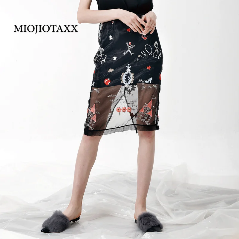 

Юбка из двух частей с вышивкой MIOJIOTAXX, весна-лето 2022, черная юбка Y2k