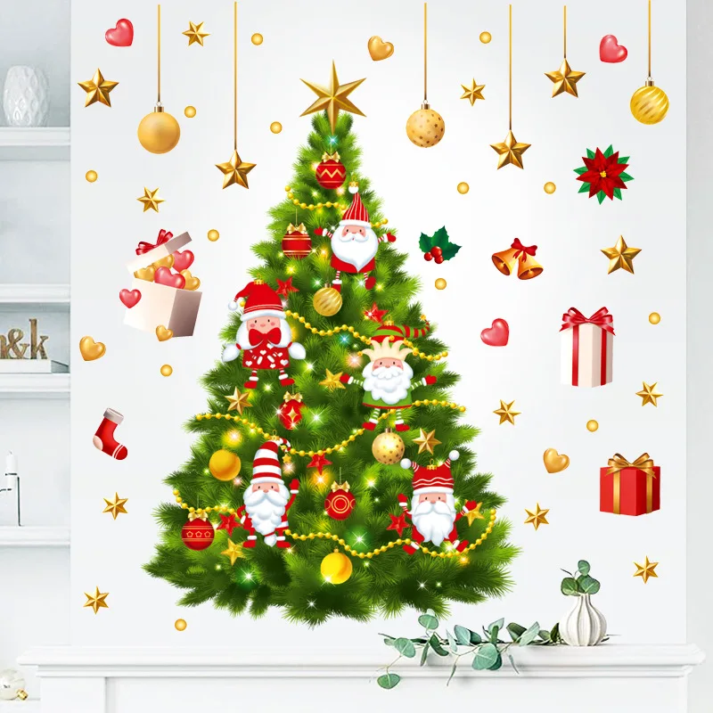

Christmas Elements Wallpaper Festival Glass Window Stickers For Store Living Room Decoration Aesthetic Self Adhesive Film