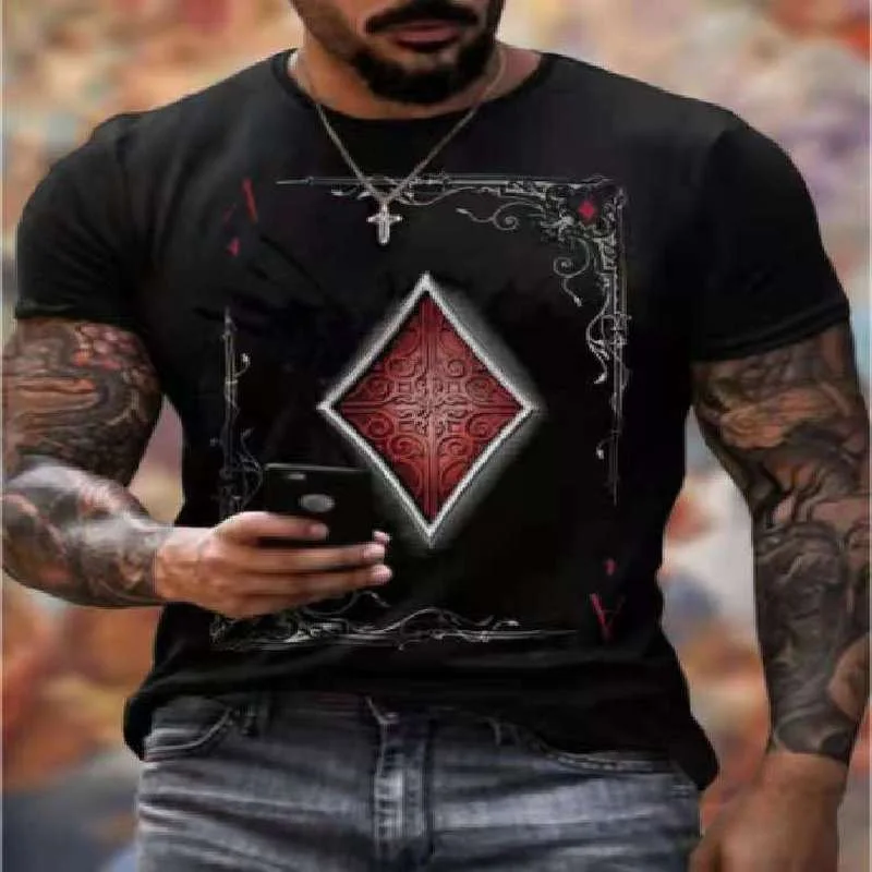 

European and American Summer Men's Fashion Casual Simple Playing Card Printing Round Neck Short-sleeved T-shirt A282
