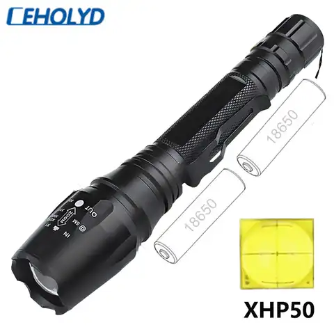2021 Мощные Фонари XHP50 ультра яркий 18650 светодиодный фонарик лампа USB Перезаряжаемый T6 L2 тактический фонарь 18650 масштабируемый фонарик для лаг...