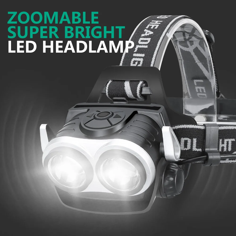 Суперъяркий светодиодный налобный фонарь 2xT6 с зумом водонепроницаемый на голову