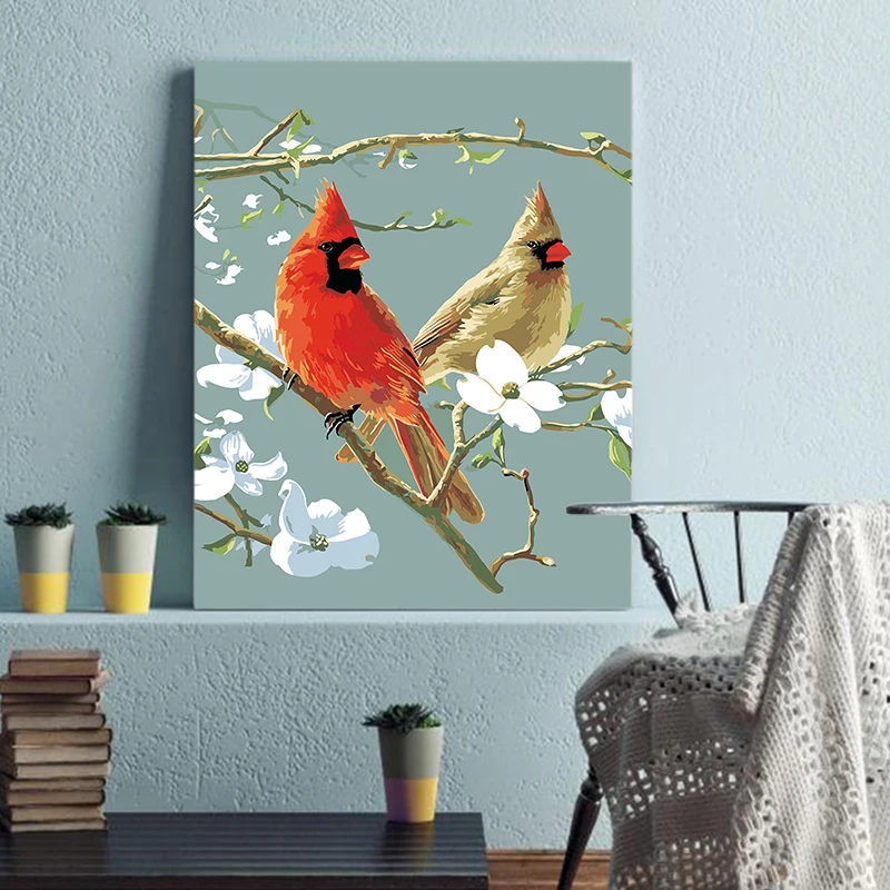 Пара птиц и пейзажной живописи по номерам пейзаж ручной работы масляные краски