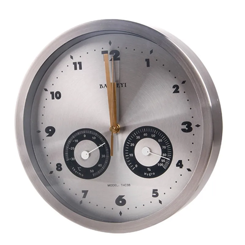 10 дюймов Сайлент металлические настенные часы WithThermometer гигрометром декоративные