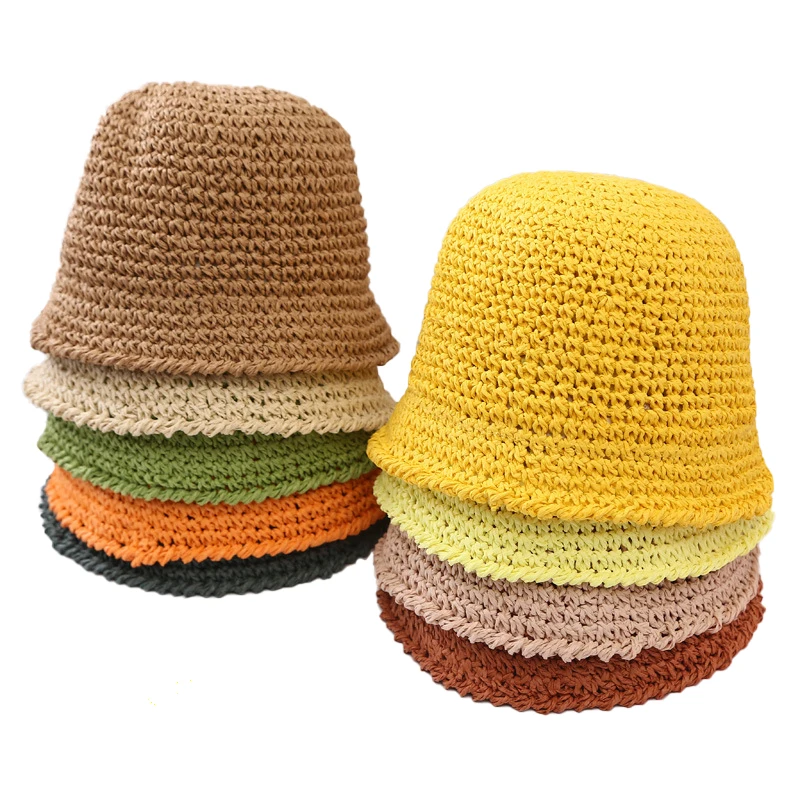 

Baby Bucket Hat Sunmer Kids Fisherman Caps Fashion Children Sun Hats Handmade Lafite Grass Dome Cap Candy Color Baby Bonnet