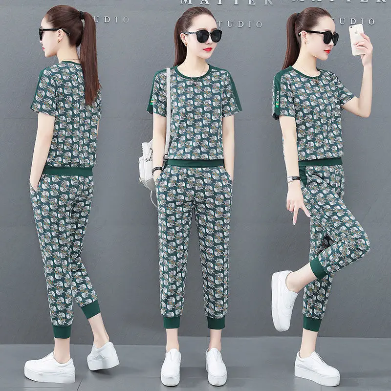 

Short sleeve Capris 2-piece fashion sportswear set fashion 2021 summer new Korean loose size women's wear