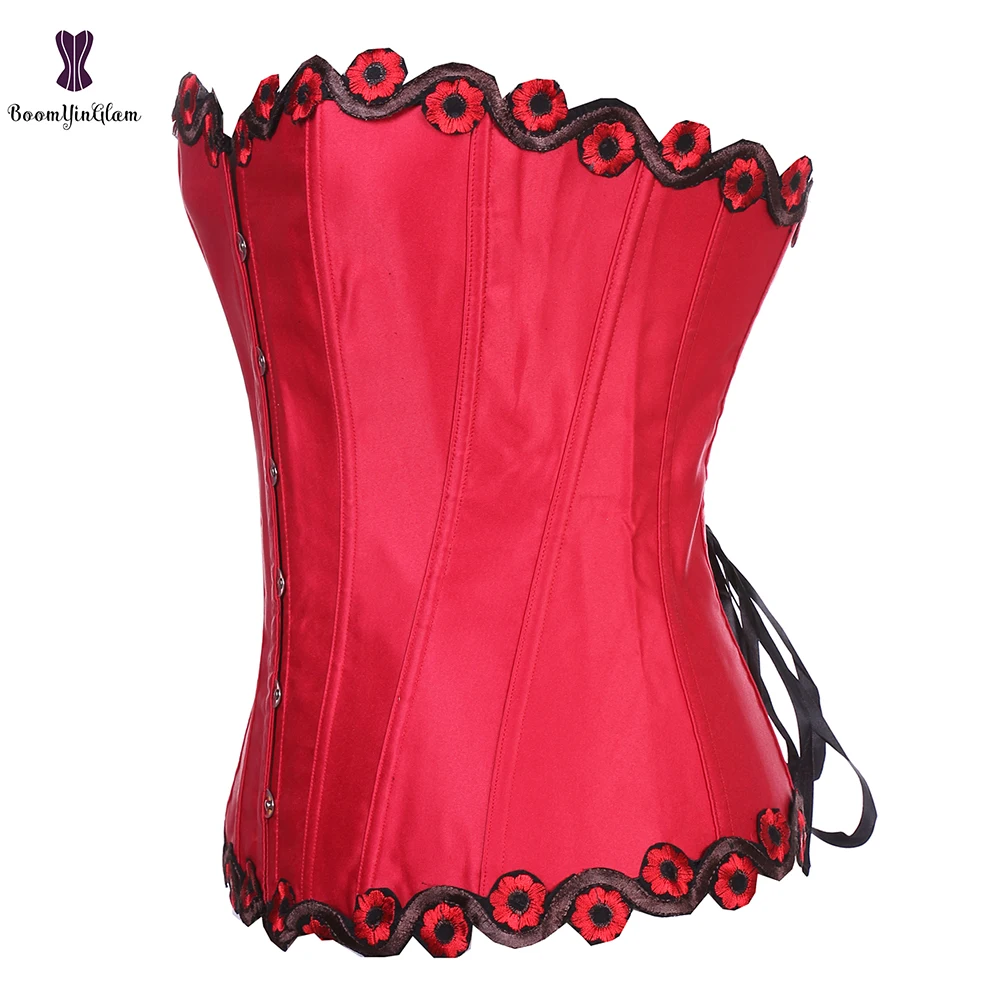 Красное пикантное женское Бюстье с цветочной вышивкой пластиковый корсет
