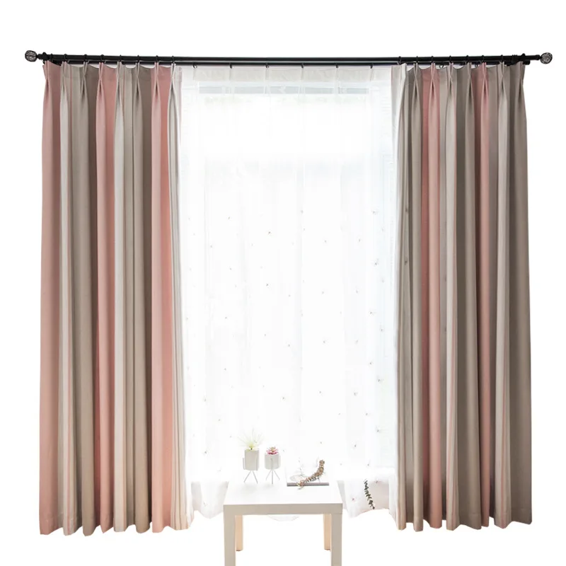 

New Style Cotton and Linen Pure Color Jacquard Nordic Style Simple Striped Finished Product Curtains for Living Room Bedroom