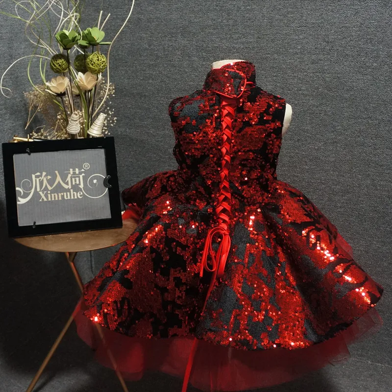 

Luxury Girls Dresses Ball Gown Tiered Tulle Embroidered Sequins Girls Birthday Party Gowns Kids Costume