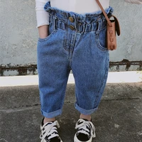 2019 autumn denim jeans girls casual cotton high waist long straight trousers toddler jeans for 2 7yrs korean kids clothes