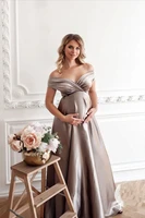 pregnant women v neck low cut slit belted long skirt dress for photo shoot maternity sexy maxi maternity silk baby shower dress