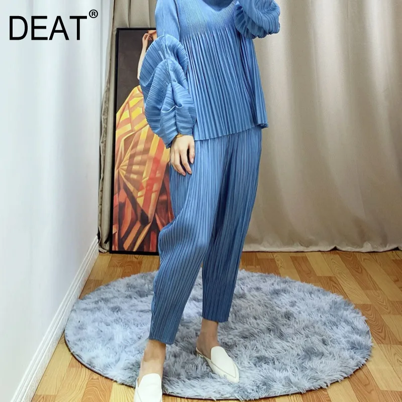 Женские Плиссированные шаровары DEAT однотонные брюки полной длины с эластичным