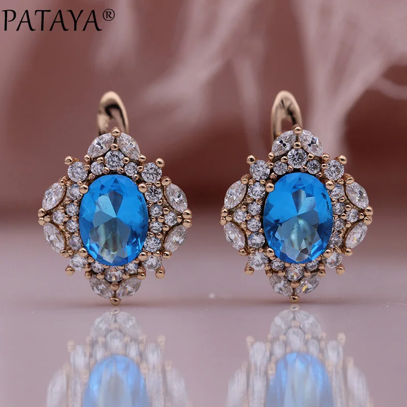 PATAYA новые синие серьги-капли овальные конский глаз белые серьги из натурального циркония 585 розовое золото женские вечерние Роскошные ювелирные изделия