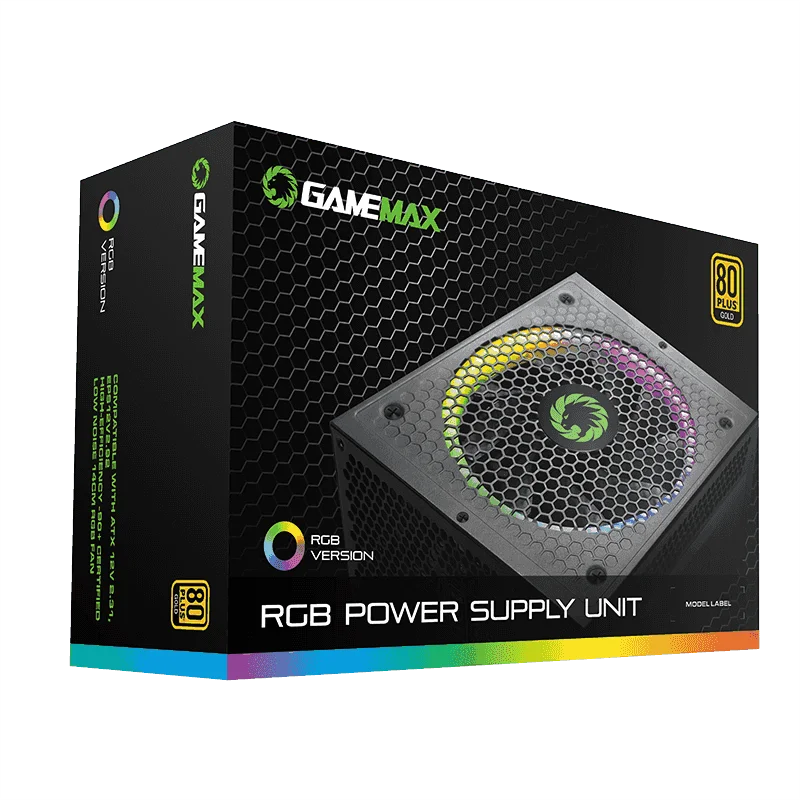 GameMax 850 Вт RGB Питание полностью модульный 80 Plus Gold PSU PFC бесшумный вентилятор ATX