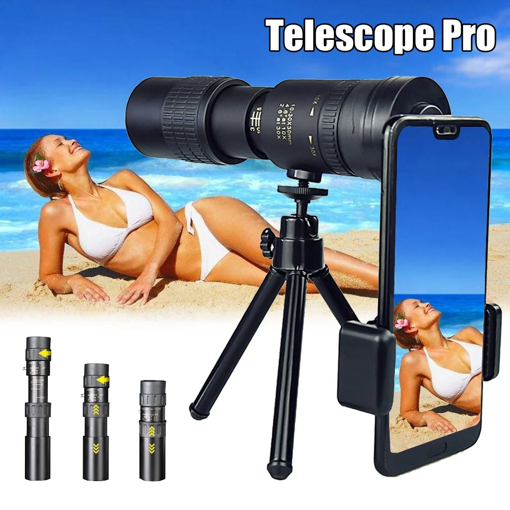 

4K 10-300X40mm Super Telephoto Zoom Monocular Telescope with BAK4 Prism Lens for Beach Travel Outdoor Activities Sports