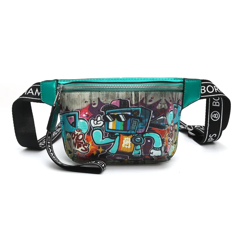 green Fanny Pack Women Waist Bag Leather Crossbody Belt Shoulder Bags Waist Packs Girls Waterproof Street Sport Cartoon Chest Bag N88 - Цвет: green