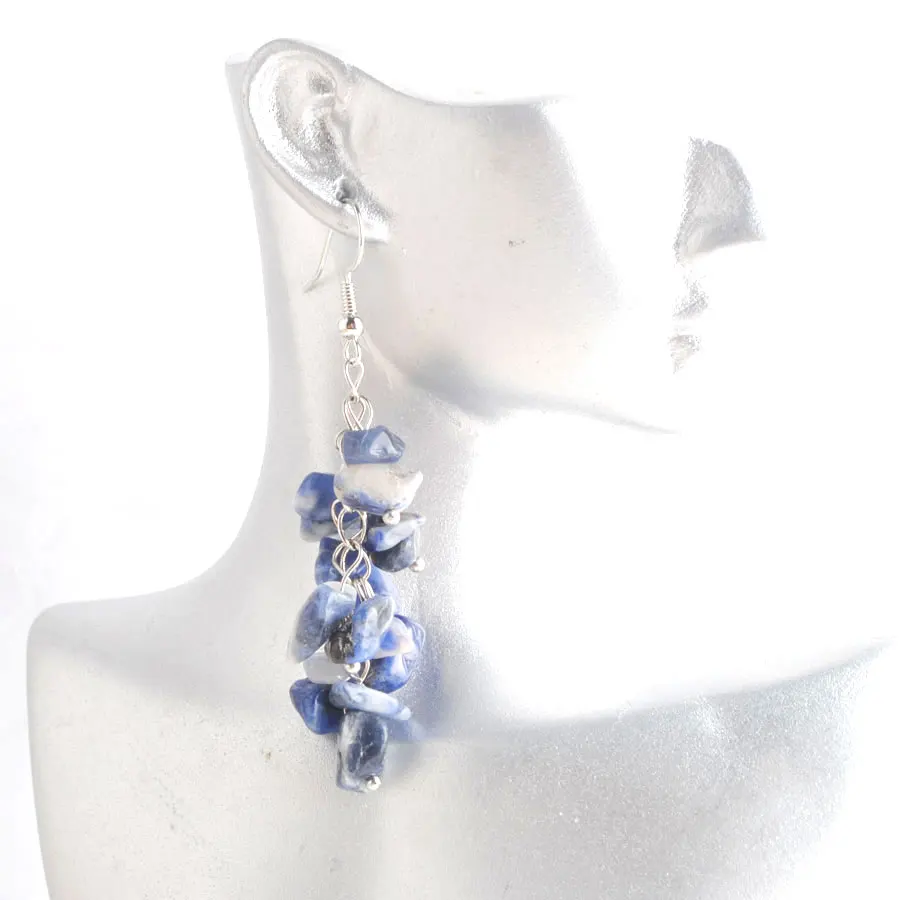 

WOJIAER Irregular Natural Stone Blue-veins stone Drop Earrings for Women Chip Bead Dangle Earrings Jewelry Wedding PW9142