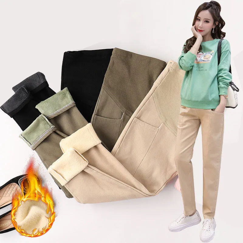 Брюки шаровары для беременных теплые бархатные брюки толстые повседневные