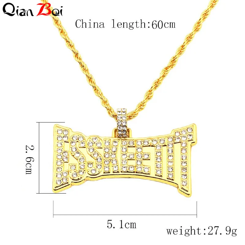QianBei Мужская хип хоп цепочка ESSKEETIT с буквами ожерелье подвеска золото серебро
