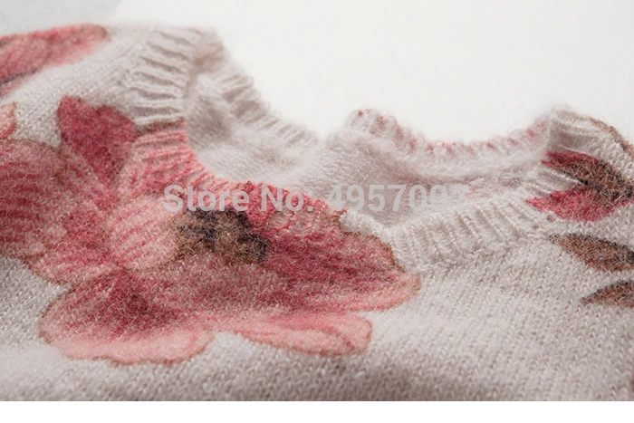 Мохеровый джемпер Для женщин розового цвета шикарный цветочный с круглым