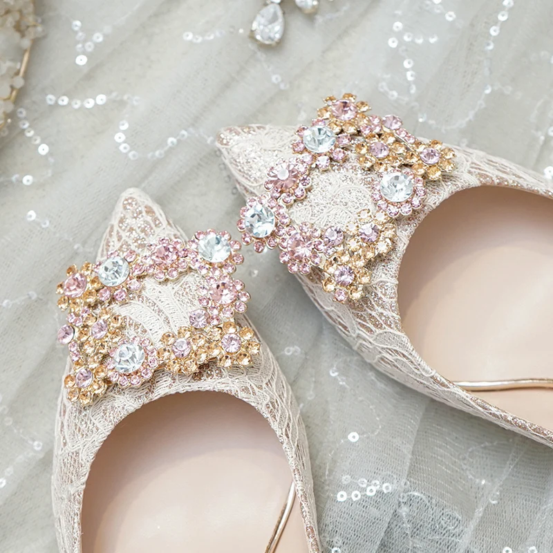 Champagne-colored Crystal High-heeled Wedding Shoes for Women, Rough Heel New Winter Bridal Shoes for Wedding Dress image 4