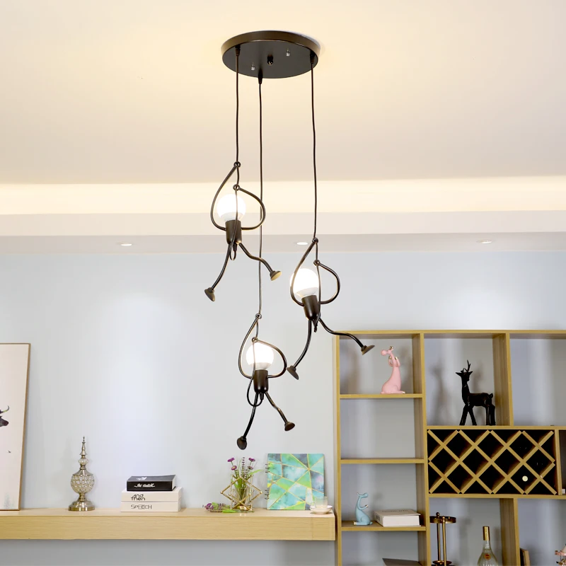 

Creative Retro Hanging Little Man E27 Pendant Lights LED Iron Kids Bedroom Stair Aisle Art Home Decor Pendant Lighting Luminaire