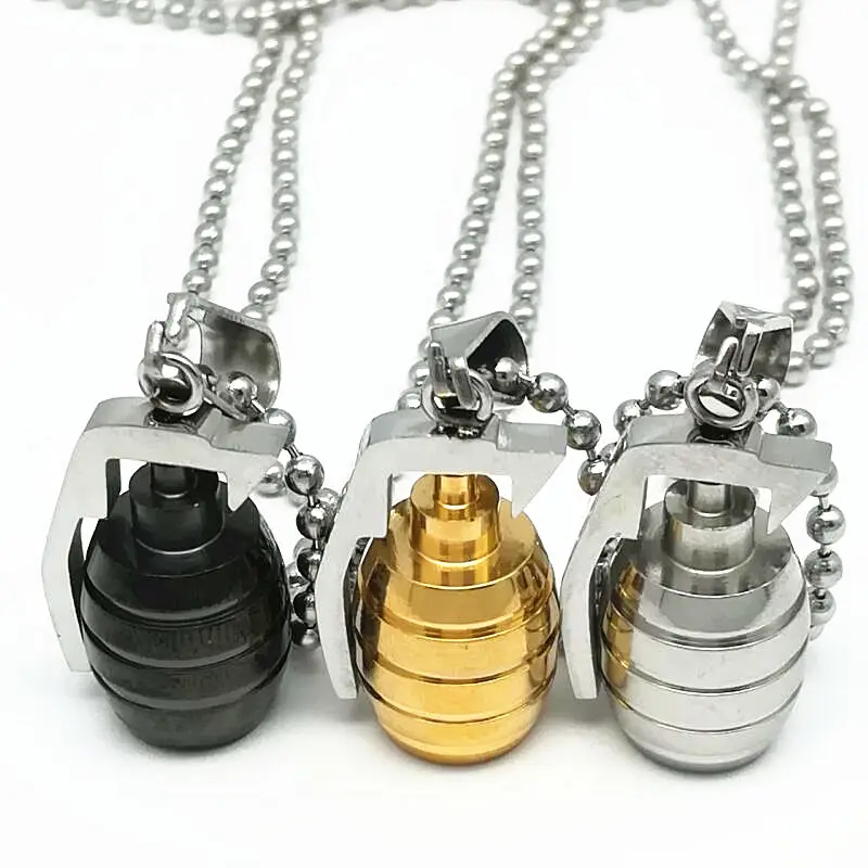 Looker Gold Black Steel Color Titanium Stainless Sports Hand Grenades Bombs Pendant Necklaces for Men Jewelry | Украшения и