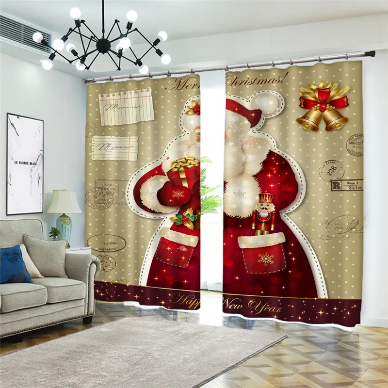 

Gold Santa Claus Curtains tree landscape decoration 3D Curtains For Living room Bedroom Beautiful scenery 3D Wall Curtains