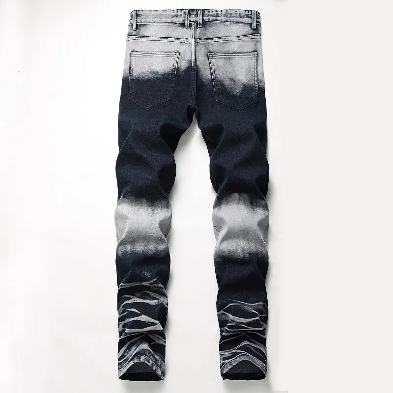 

2020 men new elastic jeans trousers zipper decoration hole grinding white jeans youth
