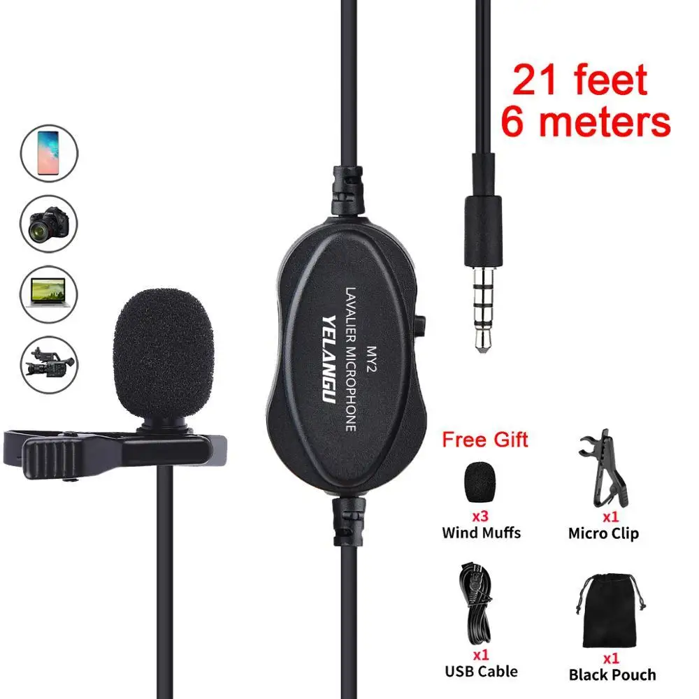 

Yelangu MY2 Vlog Video Recording Lavalier Mini Condenser Lapel Microphone Mic for iPhone Android Mac and DSLR Camera Camcorder